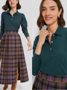 Tuckernuck Long Sleeve June Bug Green Pique Puff Sleeve Peggy Polo XL Preppy